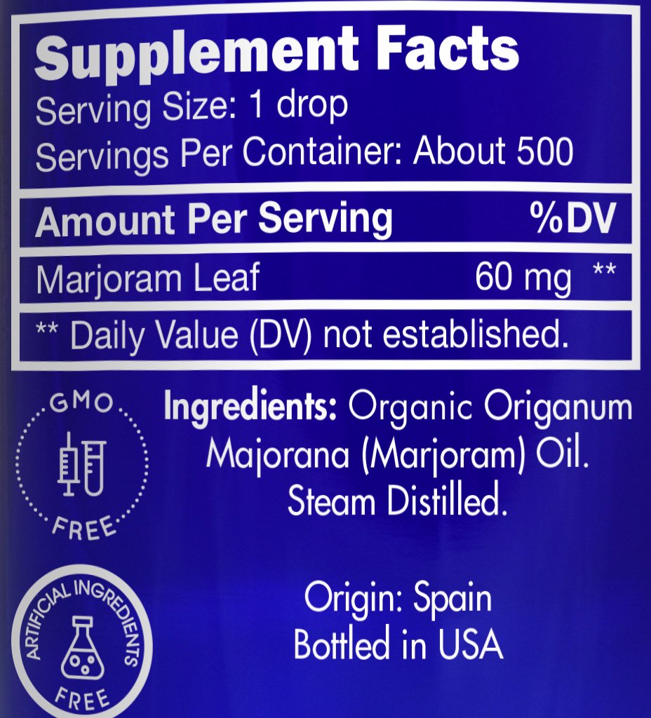 100% Pure Organic Sweet Marjoram Essential Oil - Food Grade, 1 OZ by Zongle Therapeutics | Aromatherapy, Cooking & Natural Remedies