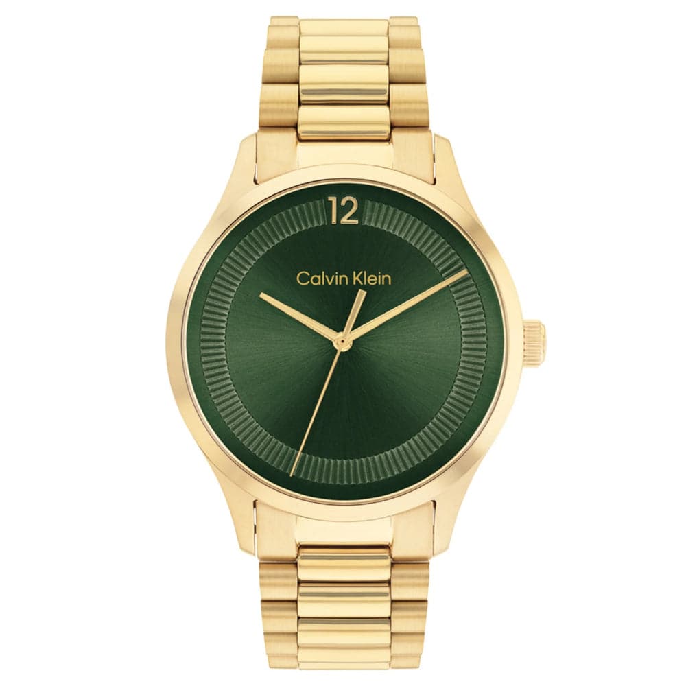 Calvin Klein Green Dial Gold Stainless Steel Watch for Men & Women - Stylish Unisex Timepiece for Everyday Wear, Office & Special Occasions