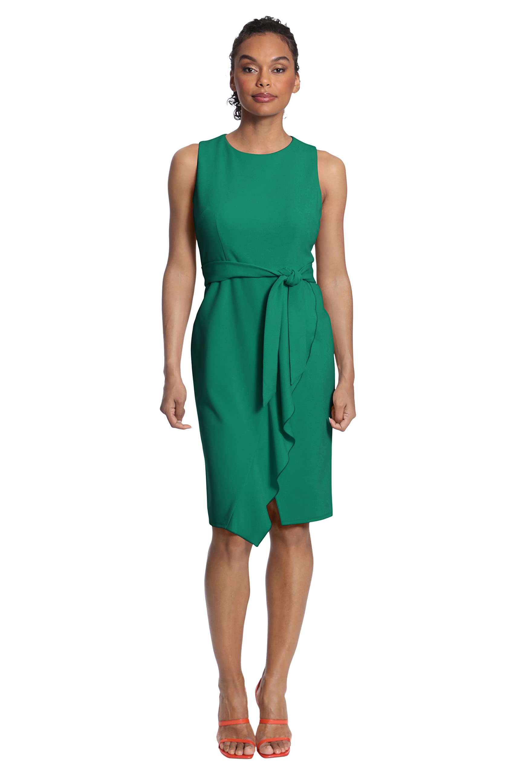 Donna Morgan Women's Sleeveless Wrap Dress with Waist Tie & Waterfall Ruffle Skirt - Elegant Summer Cocktail Party & Wedding Guest Dress