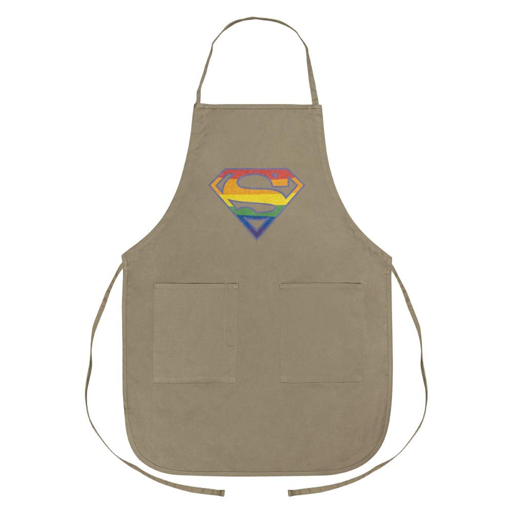 Superman Rainbow Shield Logo Apron with Pockets - Unisex Kitchen Cooking BBQ Apron for Adults - Perfect for Grilling, Baking, Cosplay & Superhero Fans