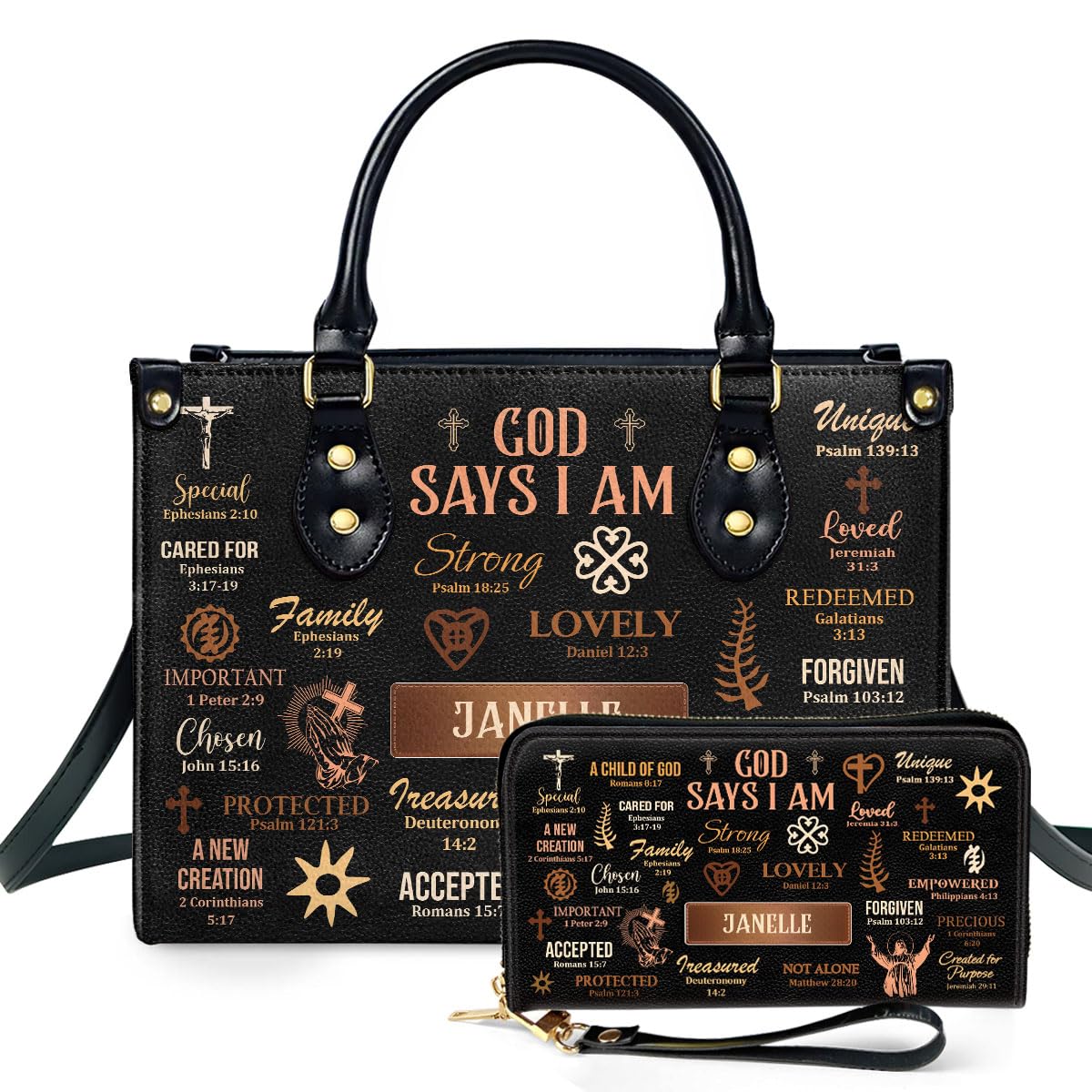 Personalized Leather Handbag for Women - Custom Monogram Designer Purse with Matching Wallet Set - Luxury Christmas Gift for Her - Perfect for Work, Travel & Special Occasions