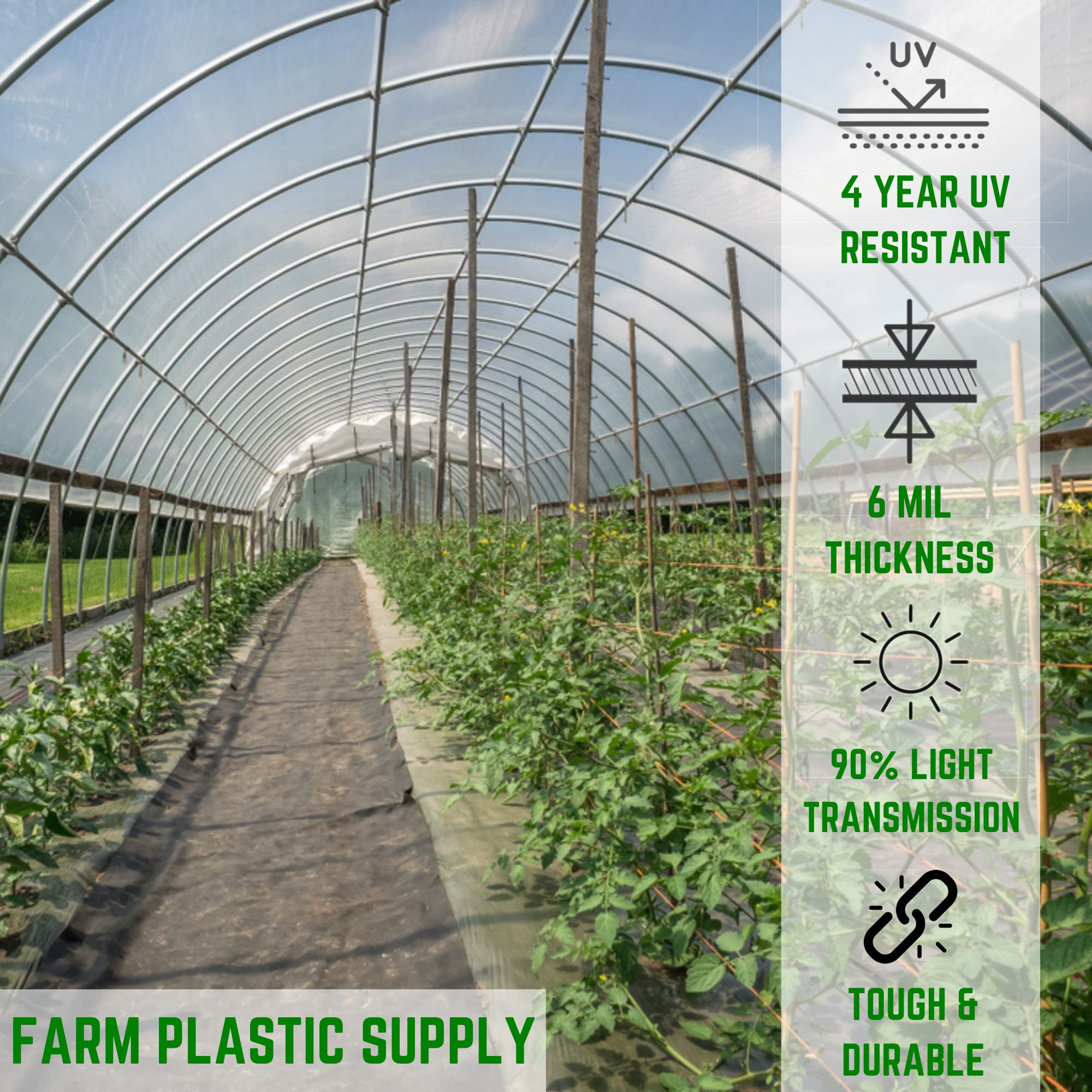 Farm Plastic Supply - 6 mil Clear Greenhouse Plastic Sheeting (40' x 25') - 4 Year UV Resistant Polyethylene Film for Hoop House, Gardening, Farming & Agriculture - Ideal for Plant Protection, Season Extension & Crop Growth