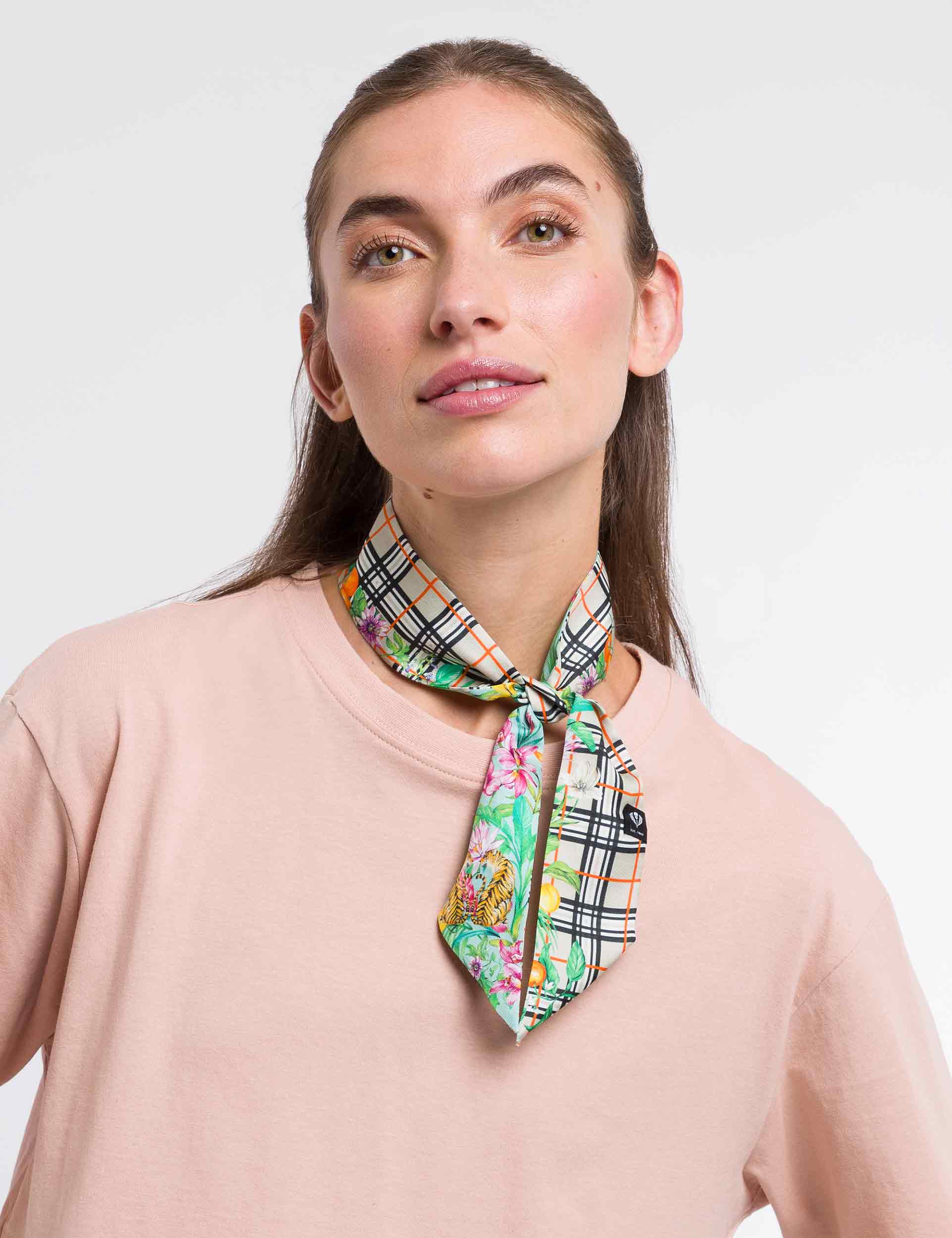 FRAAS Plaid Tropical Long Skinny Scarf - Lightweight Fashion Accessory for Women, Perfect for Travel, Office & Casual Outfits