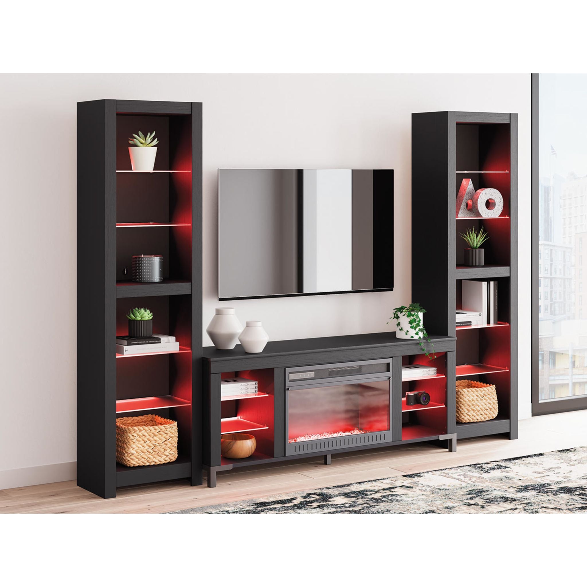 Cayberry Entertainment Center with Electric Fireplace - Modern TV Stand for Living Room, Bedroom & Home Theater