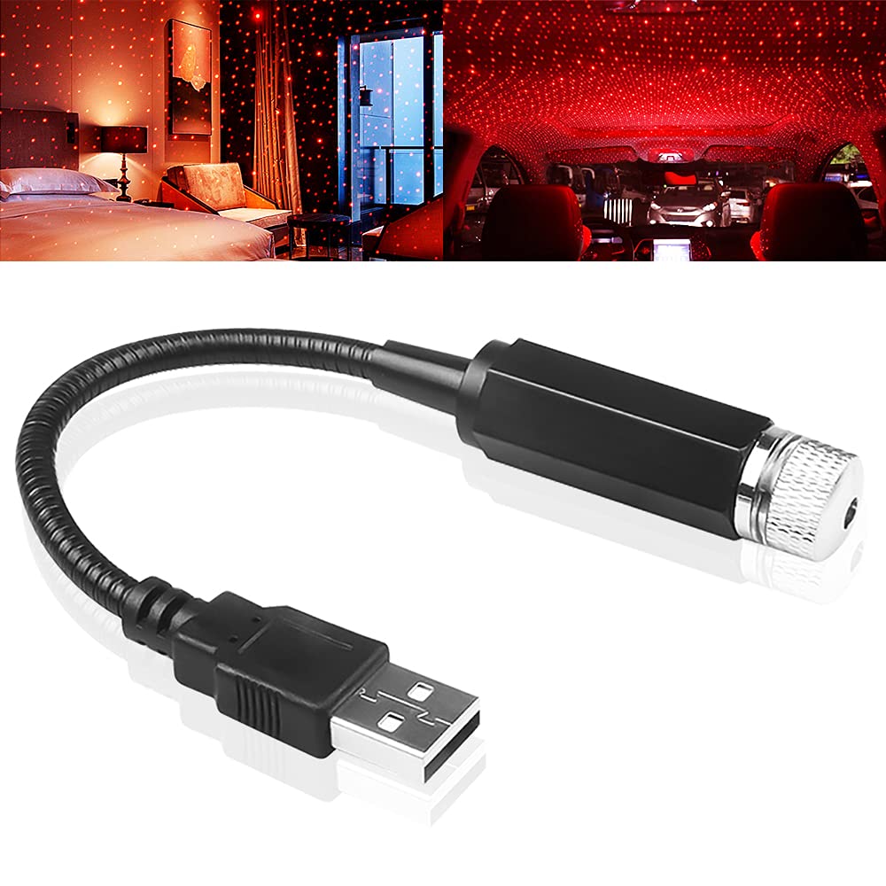 USB Star Projector Night Light - Adjustable Romantic LED Mood Lighting for Bedroom, Car, Ceiling & Party Decor - Plug & Play USB-Powered (1 Pack, Red) - Perfect for Relaxation, Date Nights & Home Ambiance