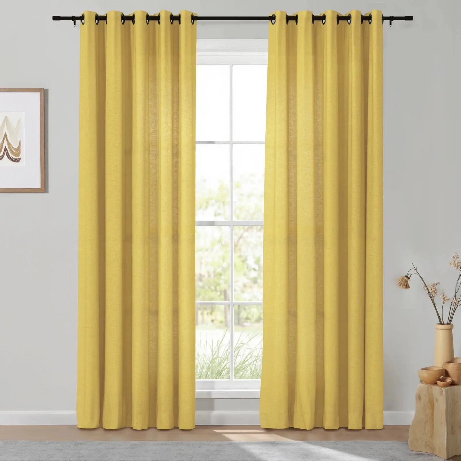 Isabella Heavyweight Cotton Grommet Curtains - Blackout Drapes for Living Room & Bedroom - Noise Reducing Thermal Insulated Window Panels (Set of 2)