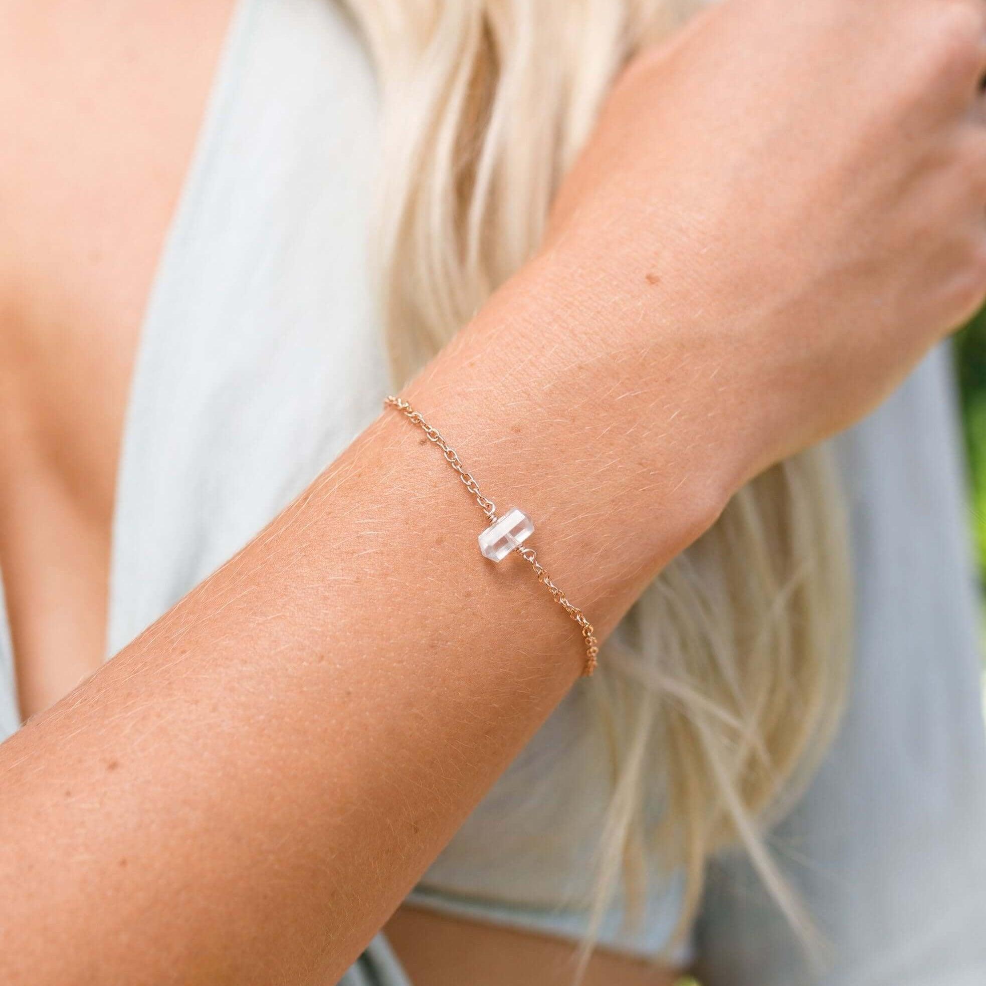 Rose Quartz Double Terminated Mini Crystal Point Bracelet - Healing Stone Jewelry for Women, Natural Gemstone Bracelet for Stress Relief & Positive Energy - Perfect for Meditation, Yoga & Spiritual Gifts