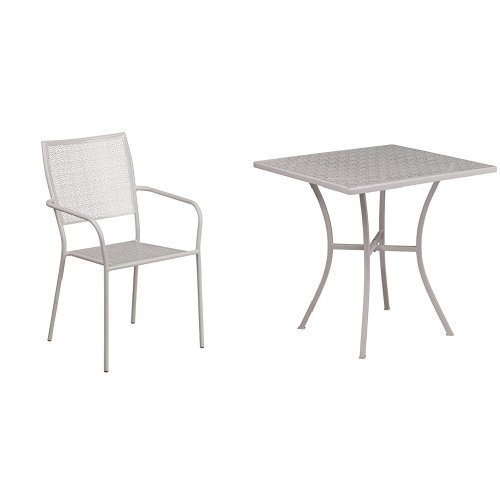 Flash Furniture 28'' Square Light Gray Indoor-Outdoor Steel Patio Dining Table Set with 4 Matching Square Back Chairs - Perfect for Backyard, Deck, Garden & Poolside Gatherings