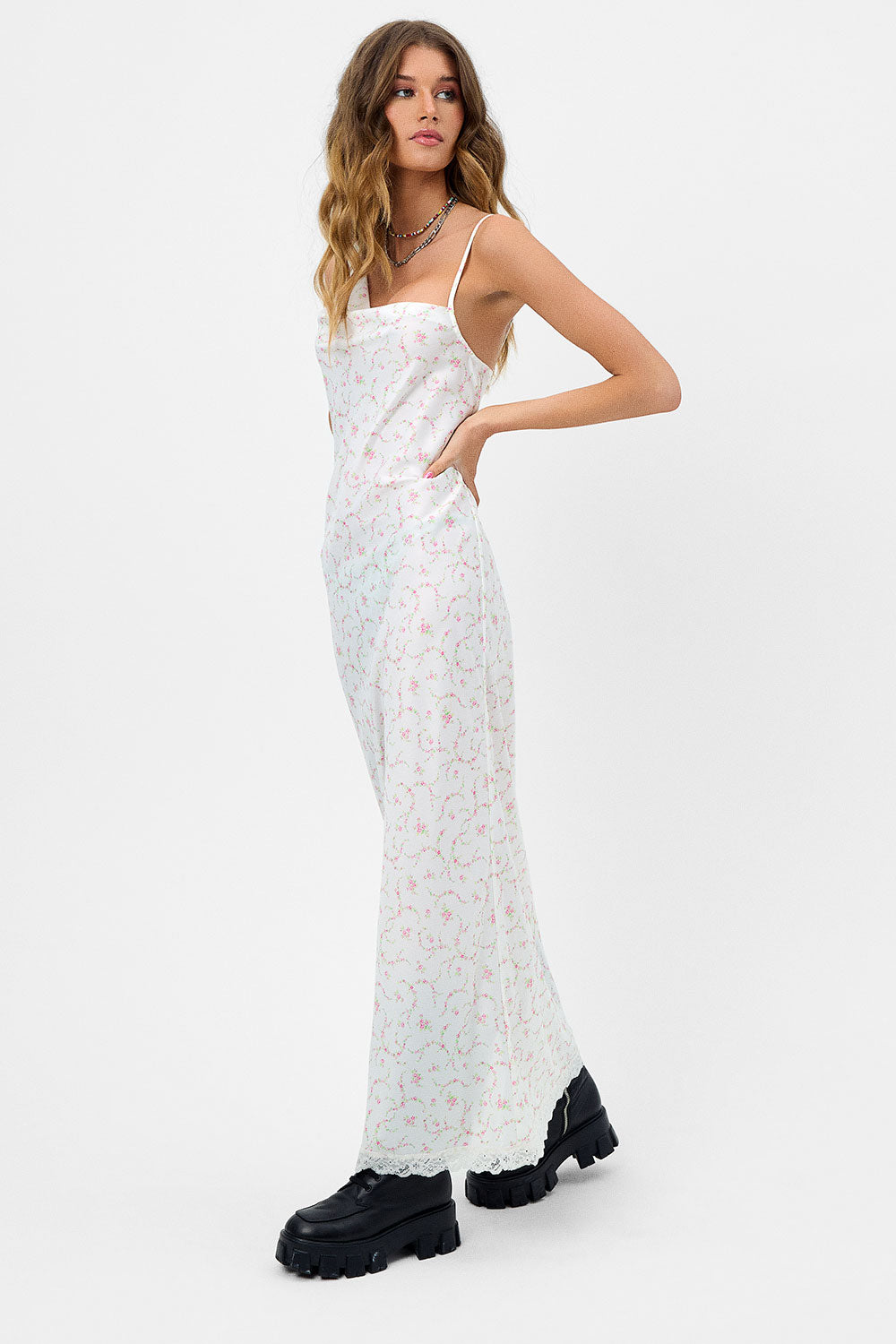 Elegant Satin Maxi Dress for Women - Floral Day Lily Print - Perfect for Summer Weddings, Beach Vacations & Evening Parties