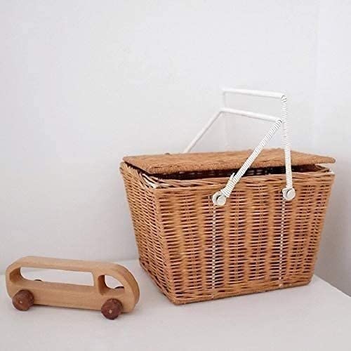 Vintage Rattan Picnic Basket with Lid - Cute Multicolored Storage Basket for Picnics, Shopping & Home Decor | Perfect for Outdoor Gatherings, Beach Trips & Gift Giving