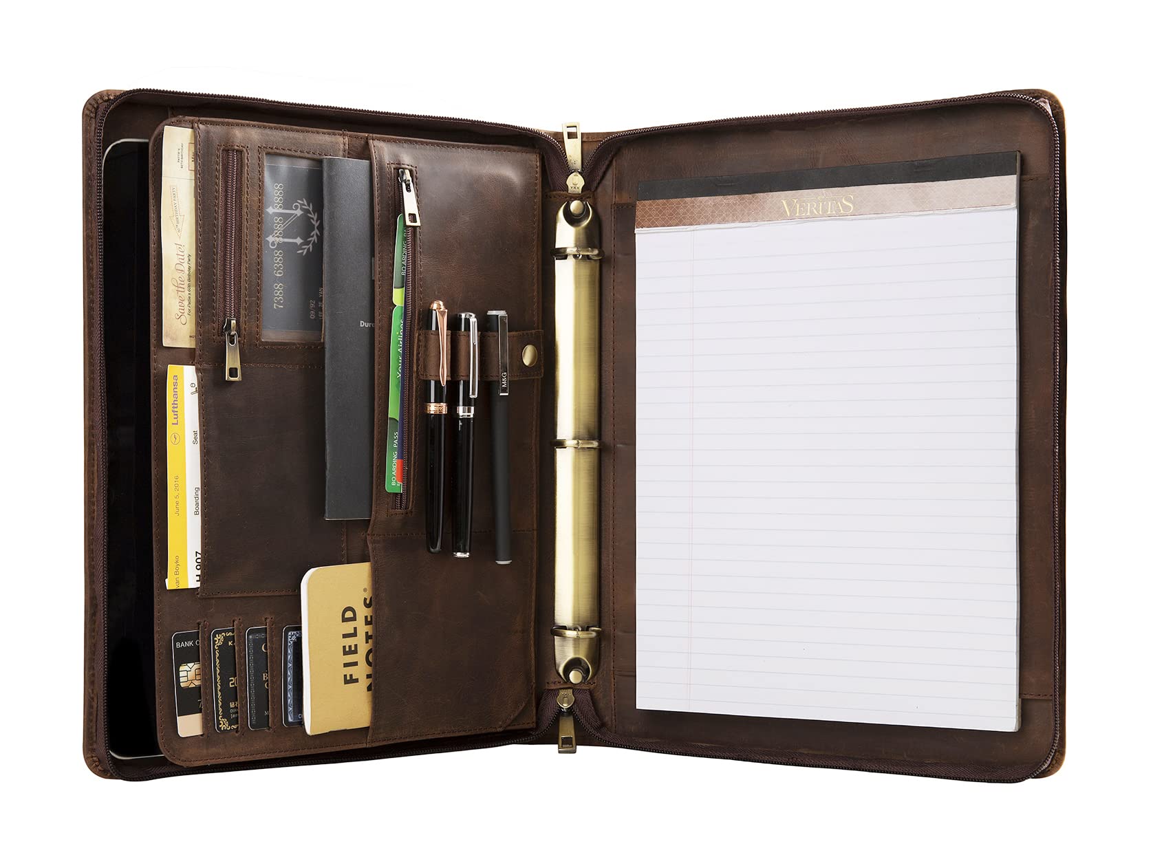 Custom Engraved Leather Portfolio for Men & Women - Personalized 3 Ring Binder Business Padfolio (Dark Khaki) - Perfect for Corporate Gifts, Client Presentations & Professional Meetings