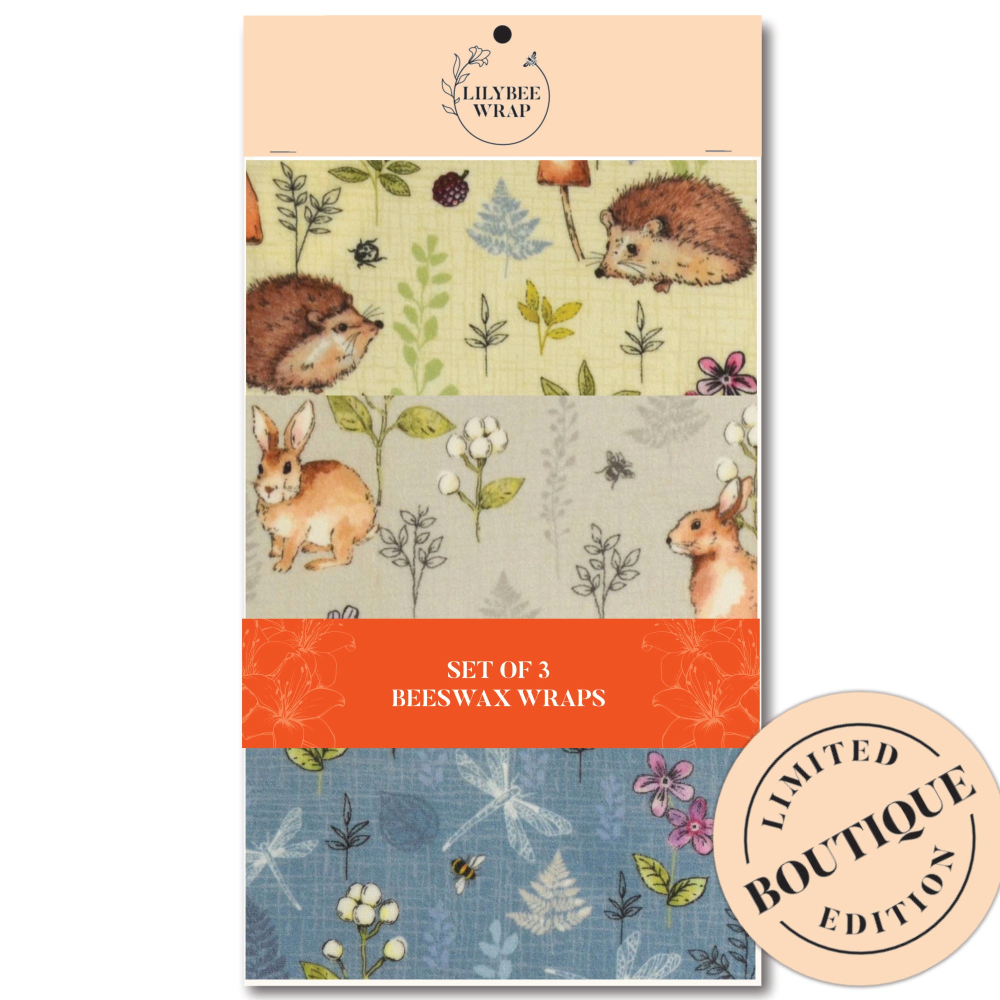 Bramblewood Set of 3 Organic Beeswax Food Wraps - Reusable Eco-Friendly Sustainable Food Storage for Sandwiches, Fruits & Leftovers
