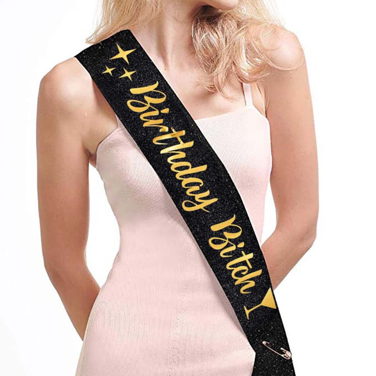 Birthday Bitch Sash with Crown Tiara - Black Glitter Party Supplies Kit for Women | Bachelorette, Birthday Celebrations & Girls Night Out