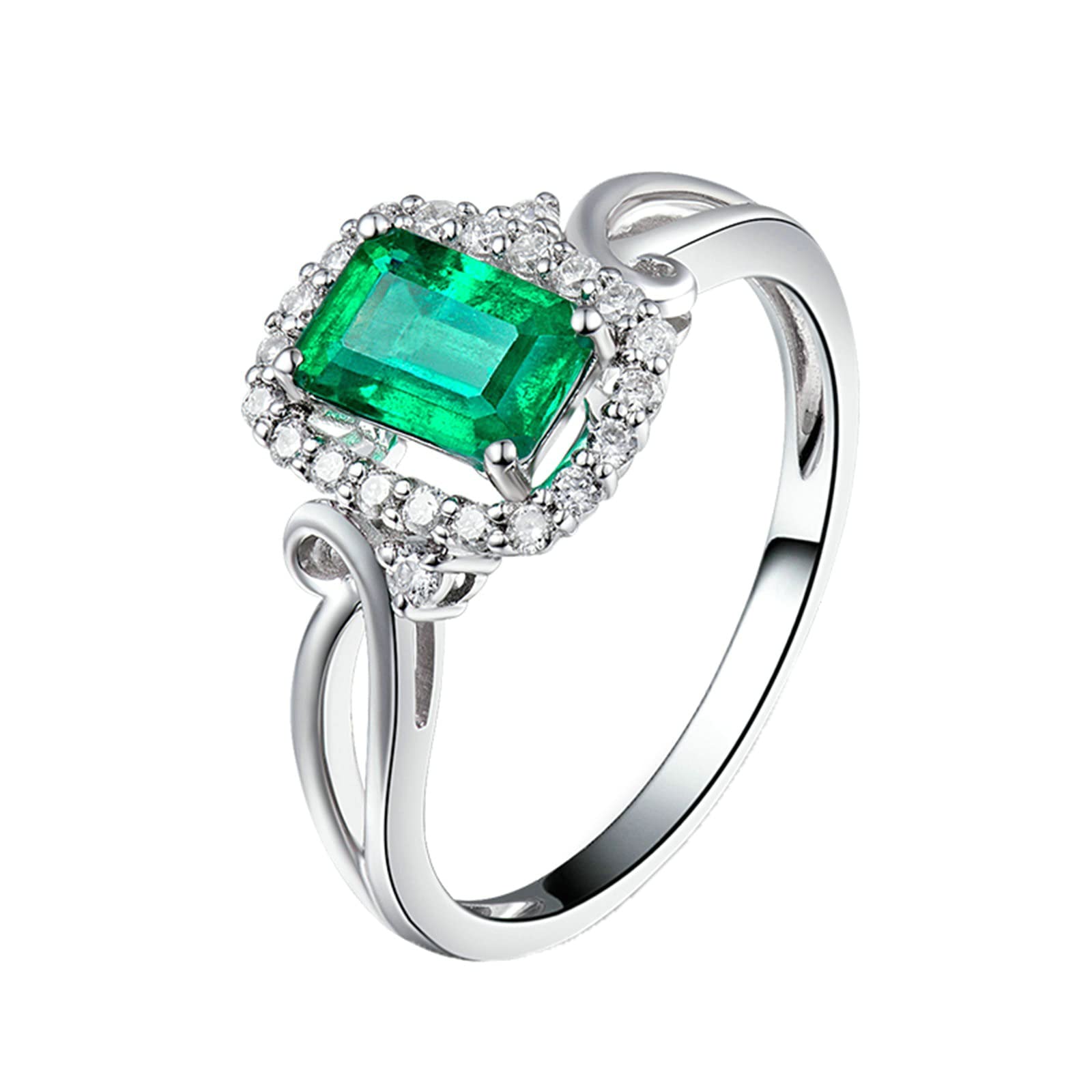 18K White Gold Wedding Ring for Women - Elegant Emerald Moissanite & Zirconia Engagement Band, Simple & Durable 925 Sterling Silver Jewelry - Perfect for Proposals, Anniversaries & Special Occasions