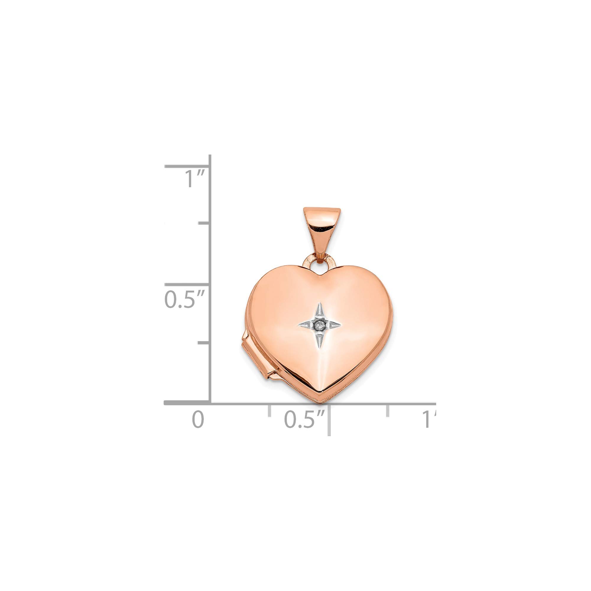 14K Rose Gold Heart Locket Necklace with Diamond - 15mm Polished Pendant for Women - Perfect for Valentine's Day, Anniversary & Romantic Gifts