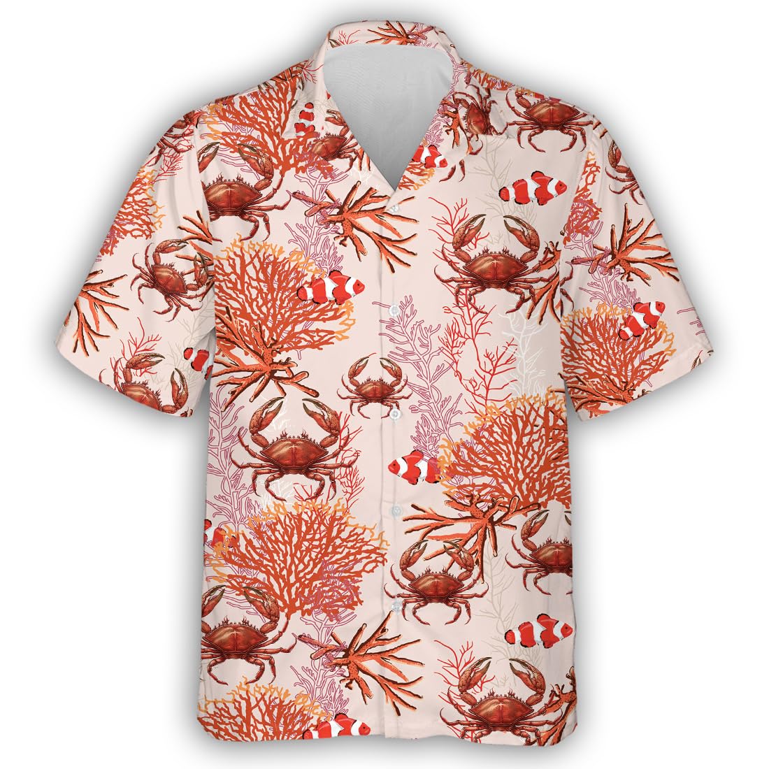 Crab King Hawaiian Shirts for Men - Tropical Ocean Life Button Down Short Sleeve Shirt | Breathable Summer Beachwear for Vacation, Luau Party & Casual Outings