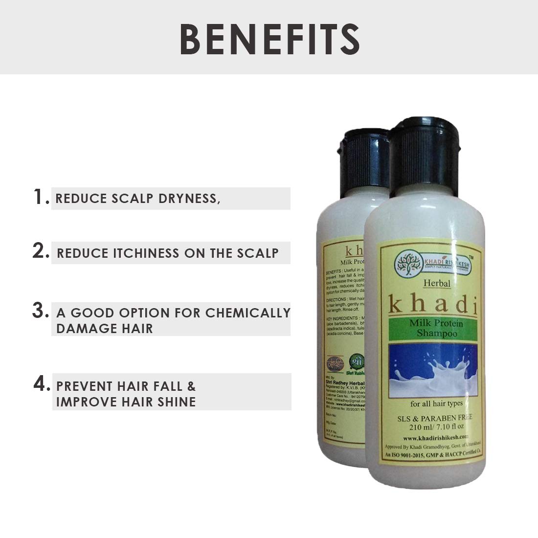 Khadi Rishikesh Herbal Milk Protein Shampoo 210ml - Natural Hair Growth & Repair for Dry, Damaged Hair - Perfect for Daily Use at Home & Salon