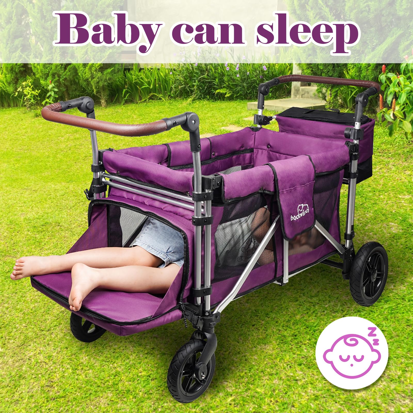 2-in-1 Stroller Wagon for Kids - Double Seat with 5-Point Safety Harness & Adjustable Canopy - Foldable Push-Pull Design for Outdoor Adventures, Shopping, and Family Outings | Perfect for Parks, Camping, and Grocery Trips