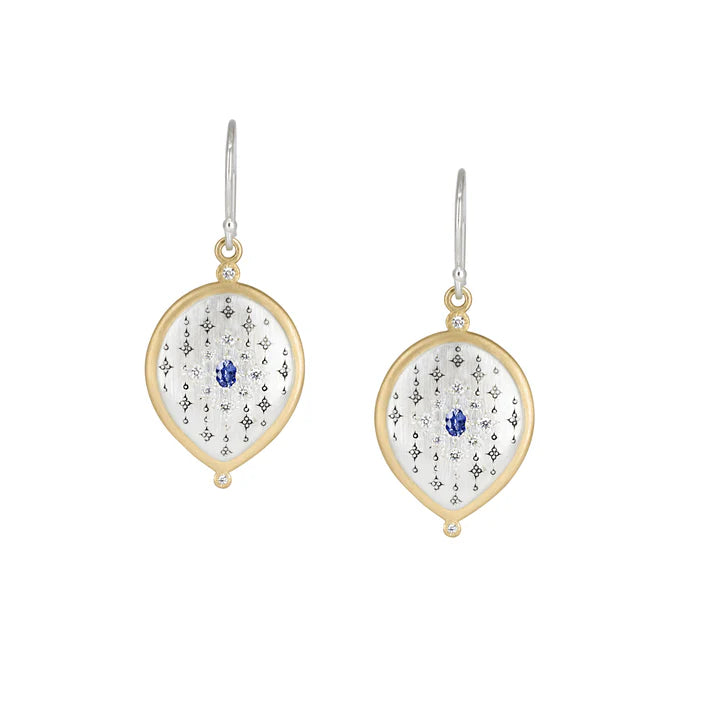 Exquisite Sapphire & Diamond Equinox Earrings for Women - 14K White Gold Dangle Earrings - Perfect for Weddings, Anniversaries & Special Occasions