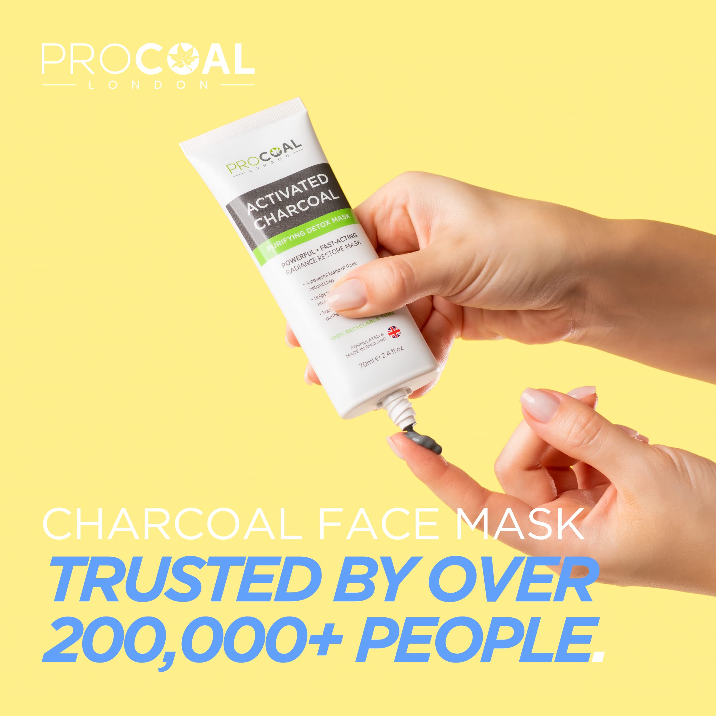 Procoal Charcoal Face Mask for Men & Women - Deep Cleansing Clay Mask for Clogged Pores, Blackheads & Excess Oil - 70ml Detoxifying Skincare with 100% Recyclable Packaging (Cruelty-Free, Made in UK) - Perfect for Acne-Prone Skin & Weekly Detox Routine