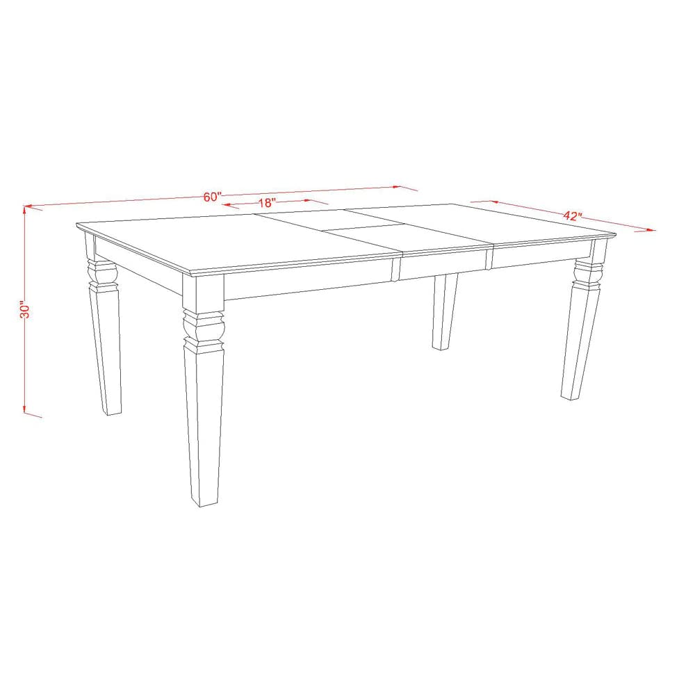 East West Furniture WENO5-LWH-W 5-Piece White Linen Dinette Set with 42x60 Inch Expandable Table & 4 Chairs - Perfect for Small Dining Rooms, Breakfast Nooks & Kitchen Spaces