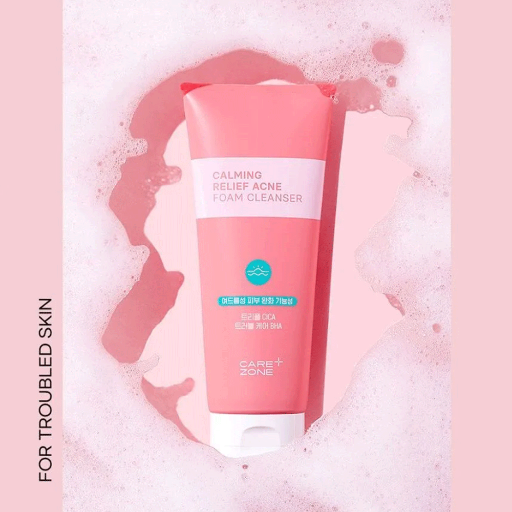 CAREZONE Calming Relief Acne Foam Cleanser 200ml - Gentle Face Wash for Acne Prone Skin, Oil Control & Soothing Care - Perfect for Daily Skincare Routine & Teen Acne Treatment