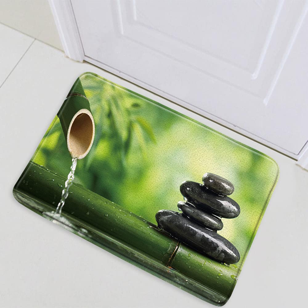 Zen Garden Bath Mat - Non-Slip Flannel Suede Bathroom Rug with Bamboo & Black Stone Spa Design (15.7x23.6 Inch) - Perfect for Bathroom, Kitchen, Doorway & Home Decor - Creates Relaxing Spa Atmosphere