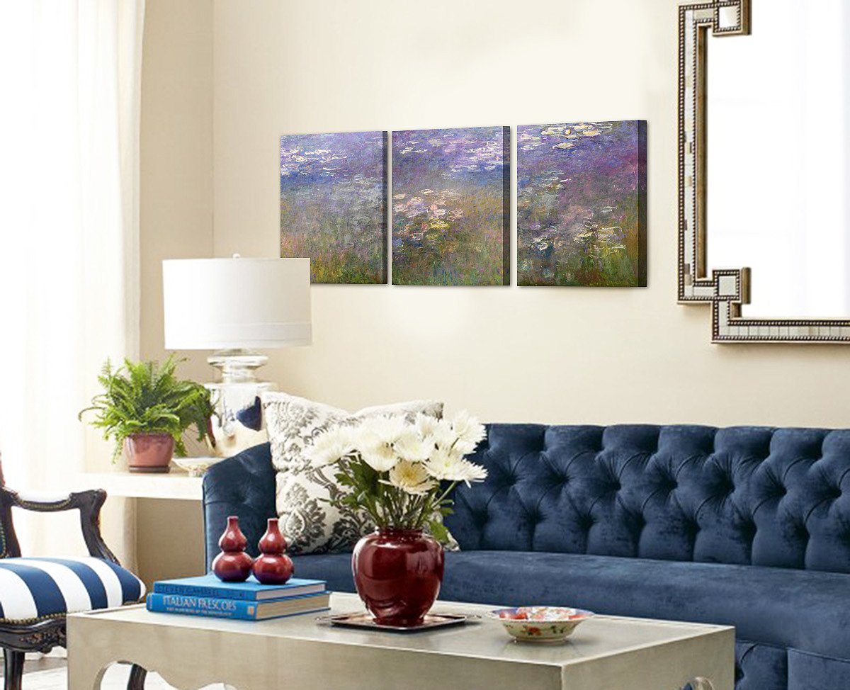 DECORARTS - Monet Water Lilies 1914 in Giverny Triptych Oil Painting Reproduction - Giclee Print on Acid-Free Cotton Canvas - Set of 3 (16x20 Inches) - Wall Art for Living Room, Bedroom & Office Decor