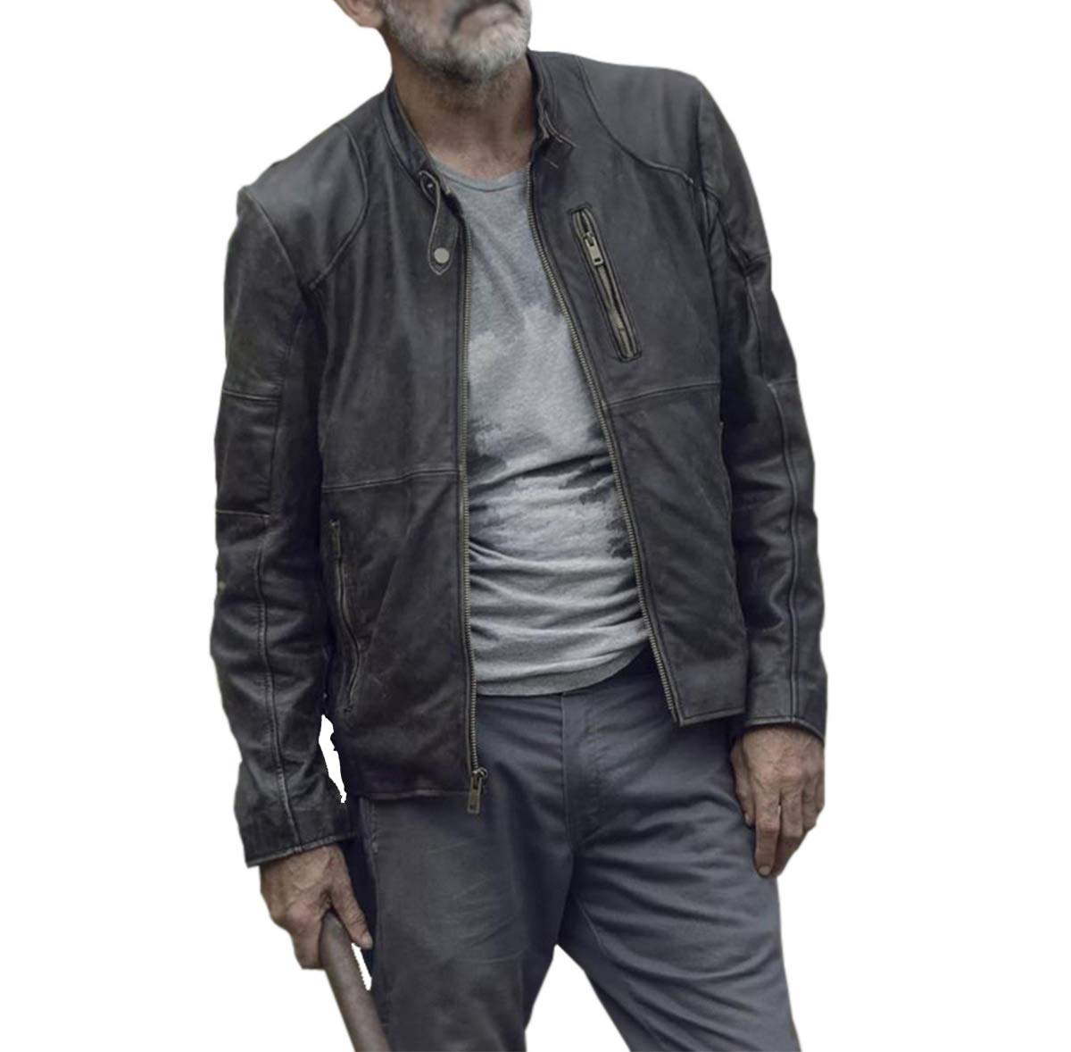 UGFashions Negan Walking Dead Season 9 Jeffrey Motorcycle Distressed Black Leather Jacket - Perfect for Cosplay, Halloween Costumes & Biker Fashion