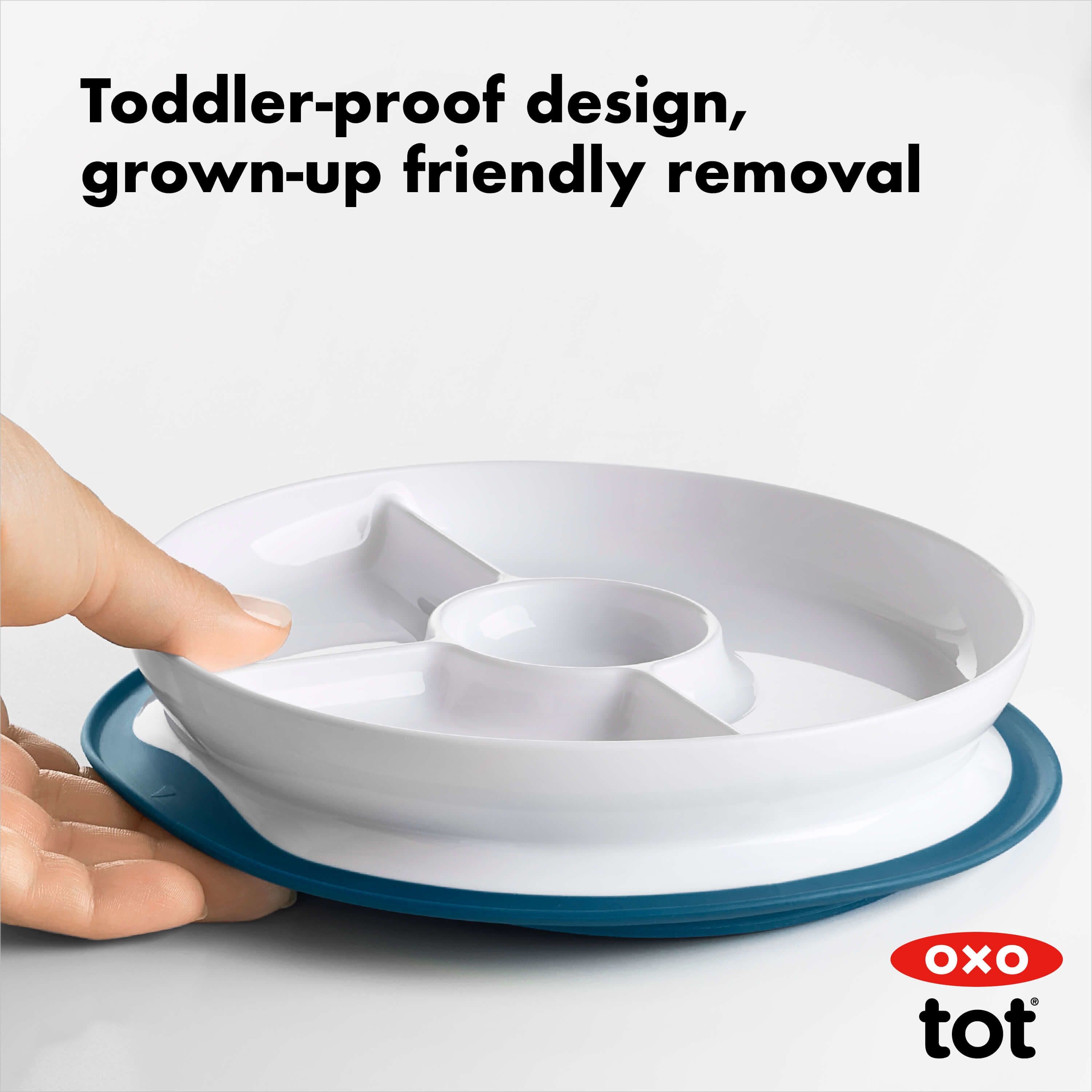 OXO Tot Stick & Stay Divided Plate - Non-Slip Baby Feeding Dish for Toddlers & Kids - Perfect for High Chairs, Travel & Mess-Free Meals