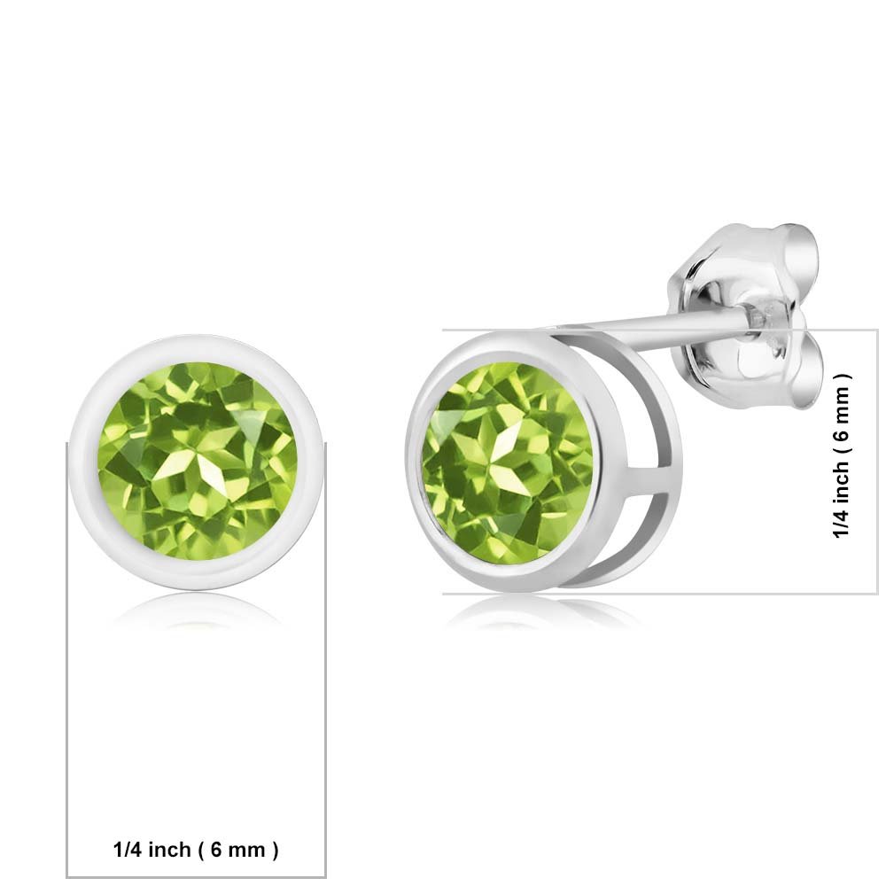 1.20 Ct Round Green Peridot Sterling Silver Bezel Stud Earrings for Women & Men | Gem Stone King | 5mm Studs | Perfect for Weddings, Parties & Everyday Wear