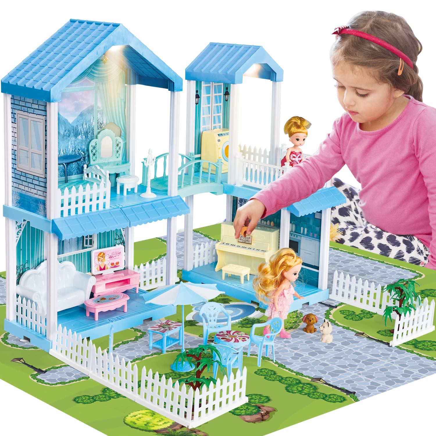 TOY Life Blue Princess Doll House - 2 Story Dream House with Furniture & Accessories for Girls Ages 3-5 | Perfect for Pretend Play, Birthday Gifts & Kids Room Decor