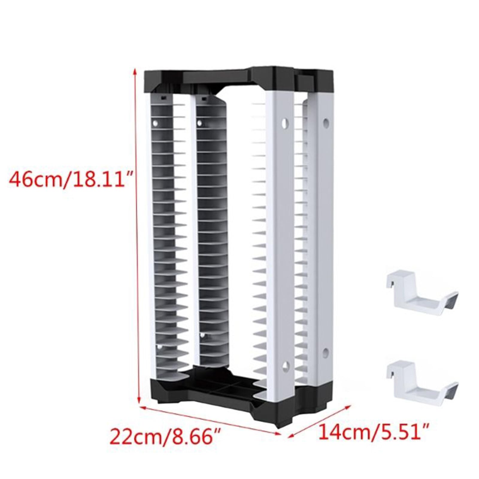 iFCOW PS5 Game Storage Tower - Organizer Stand with 2 Hooks Holds 23 Game Discs - Perfect for PS5 Console Accessories & Living Room Organization