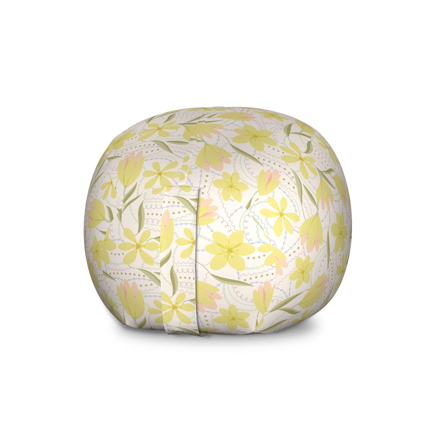 Ambesonne Large Washable Toy Storage Bag Chair - Spring Petals with Leaves & Abstract Curves, Multicolor Stuffed Animal Organizer | Perfect for Kids' Room, Nursery, Playroom & Home Organization
