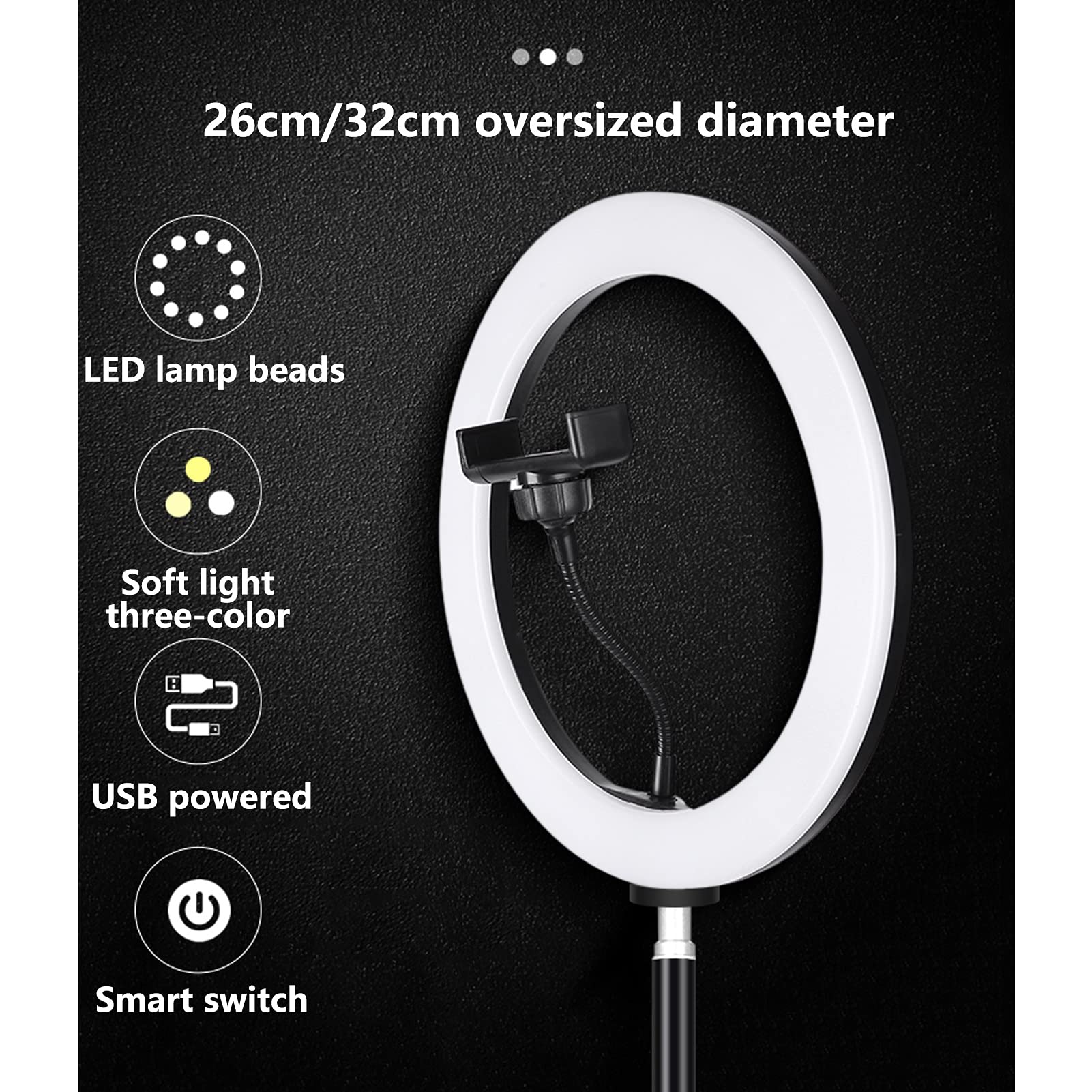 Professional LED Ring Light Phone Holder - Adjustable Height Mobile Phone Shooting Fill Light Bracket for Makeup, Selfie, Photography & Live Streaming (26cm Light) - Perfect for YouTube, TikTok & Instagram Content Creation