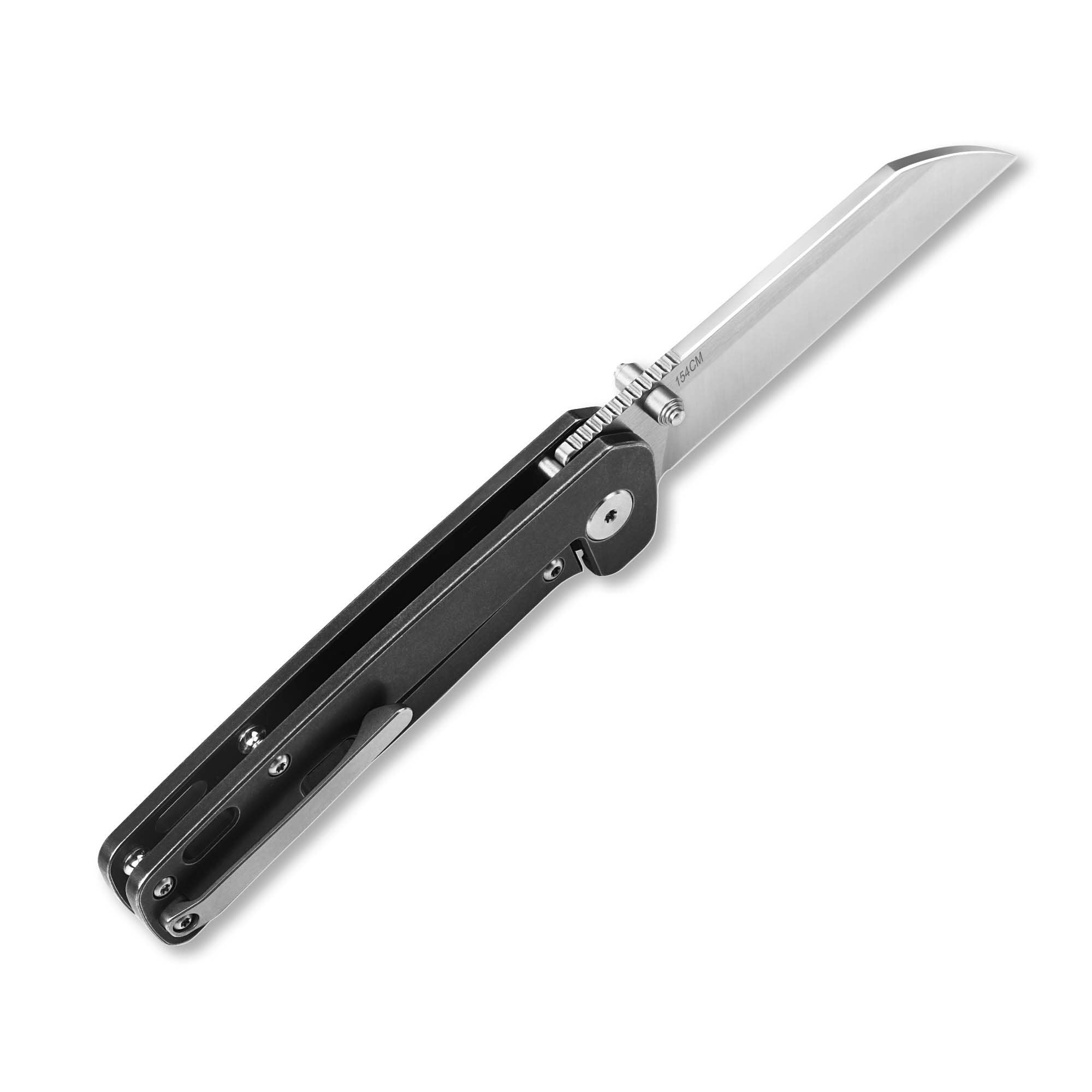 QSP Penguin Frame Lock Pocket Knife - 154CM Stainless Steel Blade, Black Stonewashed Titanium Handle - EDC, Outdoor, Camping & Everyday Carry Knife