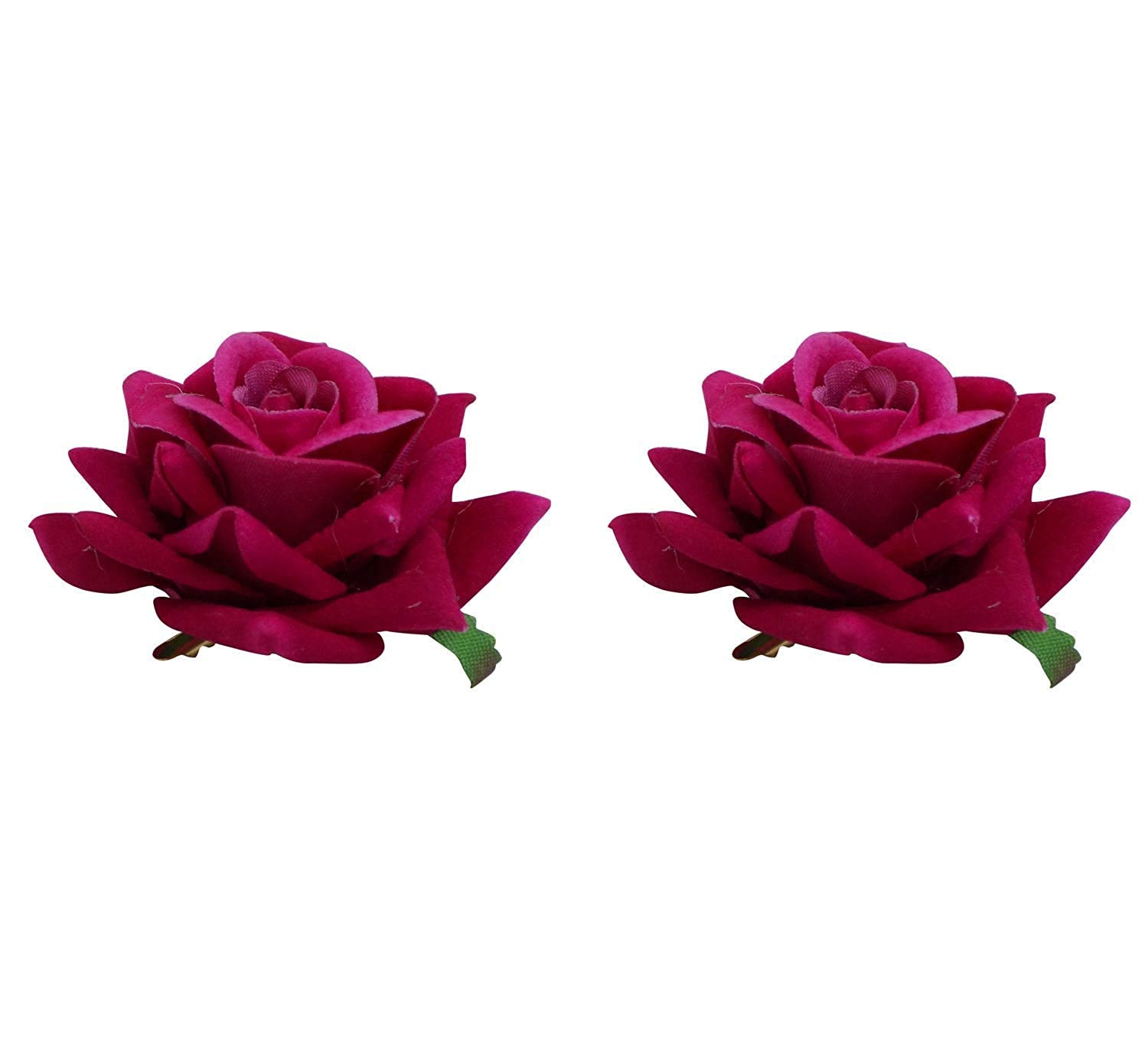 Velvet Rose Flower Hair Clip & Brooch Set of 2 - Dark Pink Hair Accessories for Women | Wedding, Party, Daily Wear | Elegant Hair Pins for Brides, Juda Maker, Head Ornament