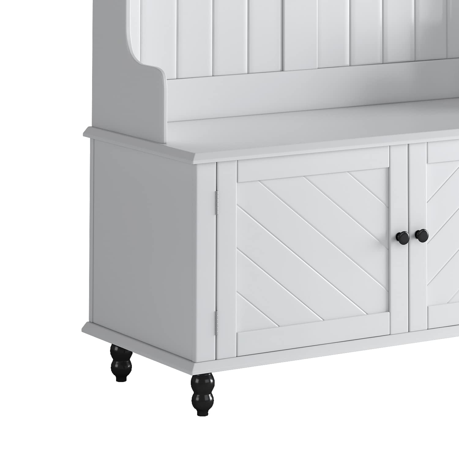 Merax 40 Inch Hall Tree Entryway Bench with Storage Cabinet - 4 Hooks Coat Rack for Entrance, Hallway - White - Perfect for Small Spaces, Mudroom Organization & Home Decor