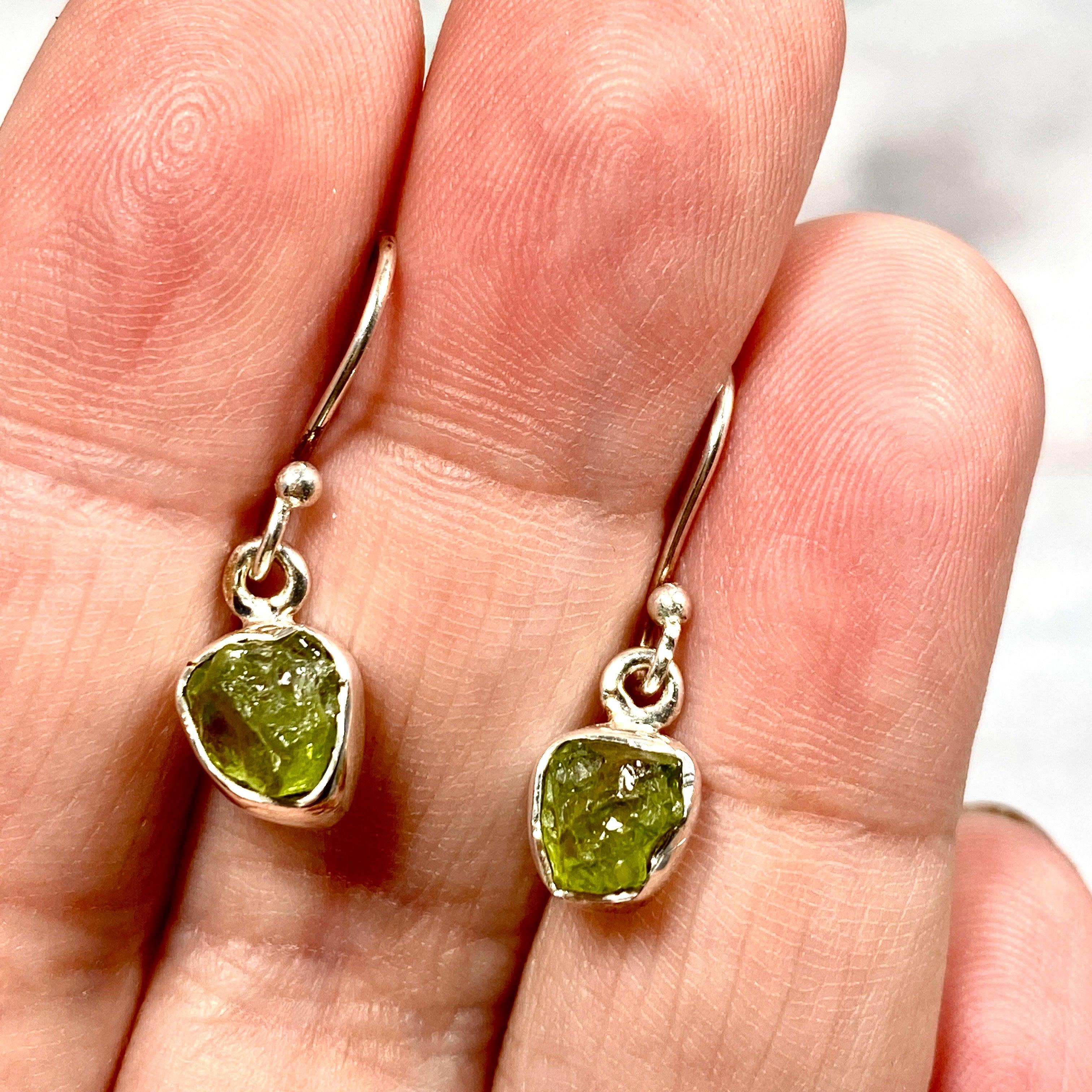 Natural Peridot Raw Stone Earrings E2359 PE - Handmade Bohemian Jewelry for Women, Boho Chic Accessories - Perfect for Casual Wear, Parties & Special Occasions