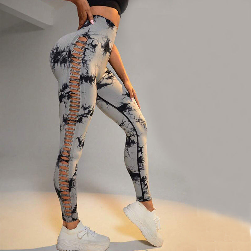 High Waist Hollow Tie-Dye Yoga Pants for Women - Seamless Butt Lifting Workout Leggings, Gym Fitness Running Sports Tights | Perfect for Yoga, Pilates & Lounge Wear