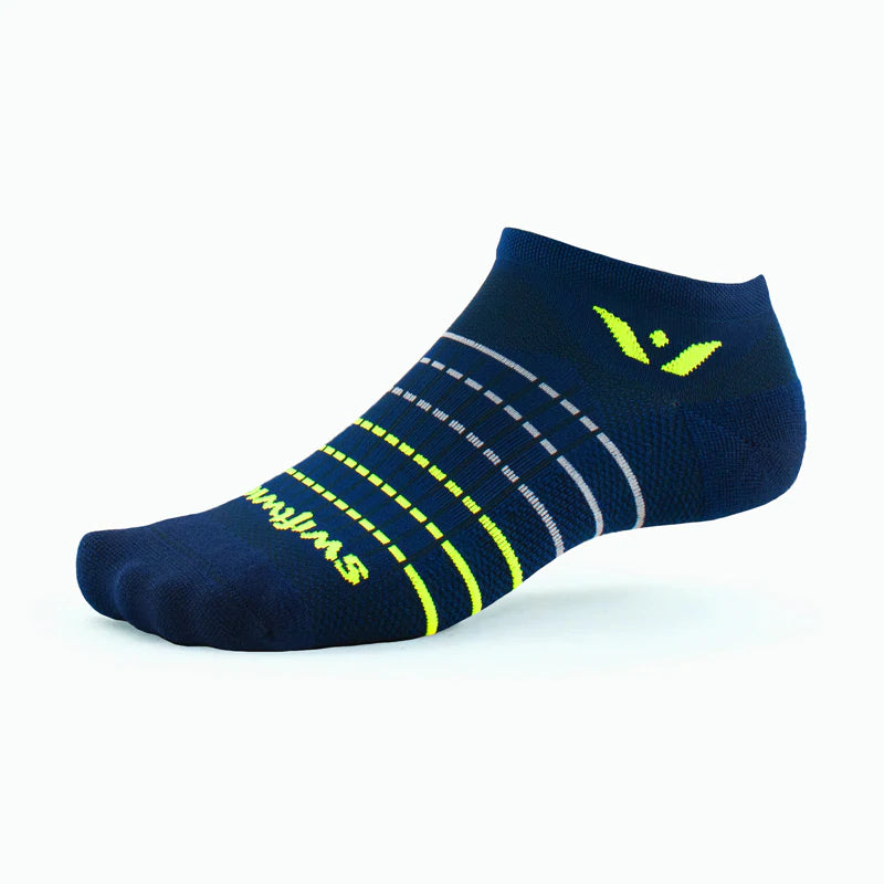ASPIRE ZERO Running Socks for Men & Women - Breathable Cushioned Athletic Socks with Arch Support (Stripe Navy Neon Yellow) - Perfect for Marathon, Jogging & Workout