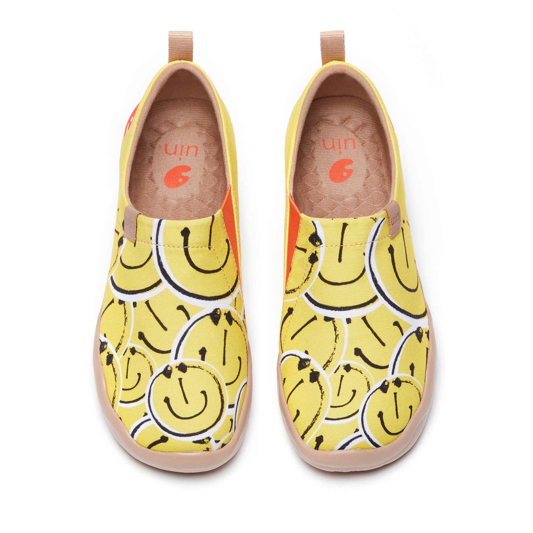 UIN Women's Slip-On Sneakers - Lightweight Walking Shoes with Artistic Paint Design, Comfortable Casual Loafers for Travel, Holiday & Everyday Wear - Funny Smiley Pattern for Women's Fashion & Comfort