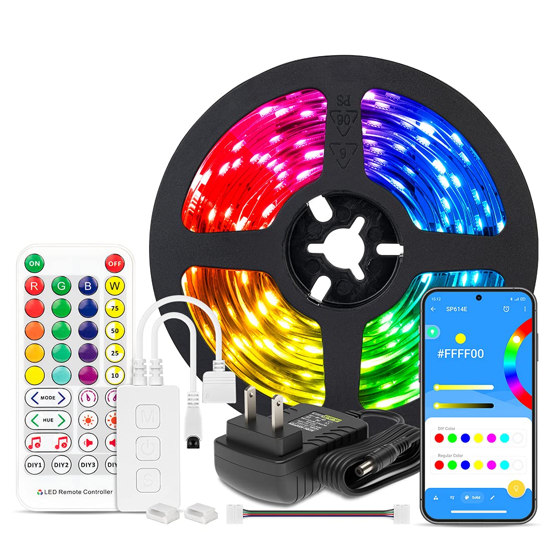 BTF-LIGHTING 16.4FT RGBW Bluetooth LED Strip Lights - APP Control, 6000K Cool White + 4 Color Changing Modes, 12V Power Supply with Remote - Perfect for Bedroom Lighting, Desk Decor, Home Decoration & Party Ambiance