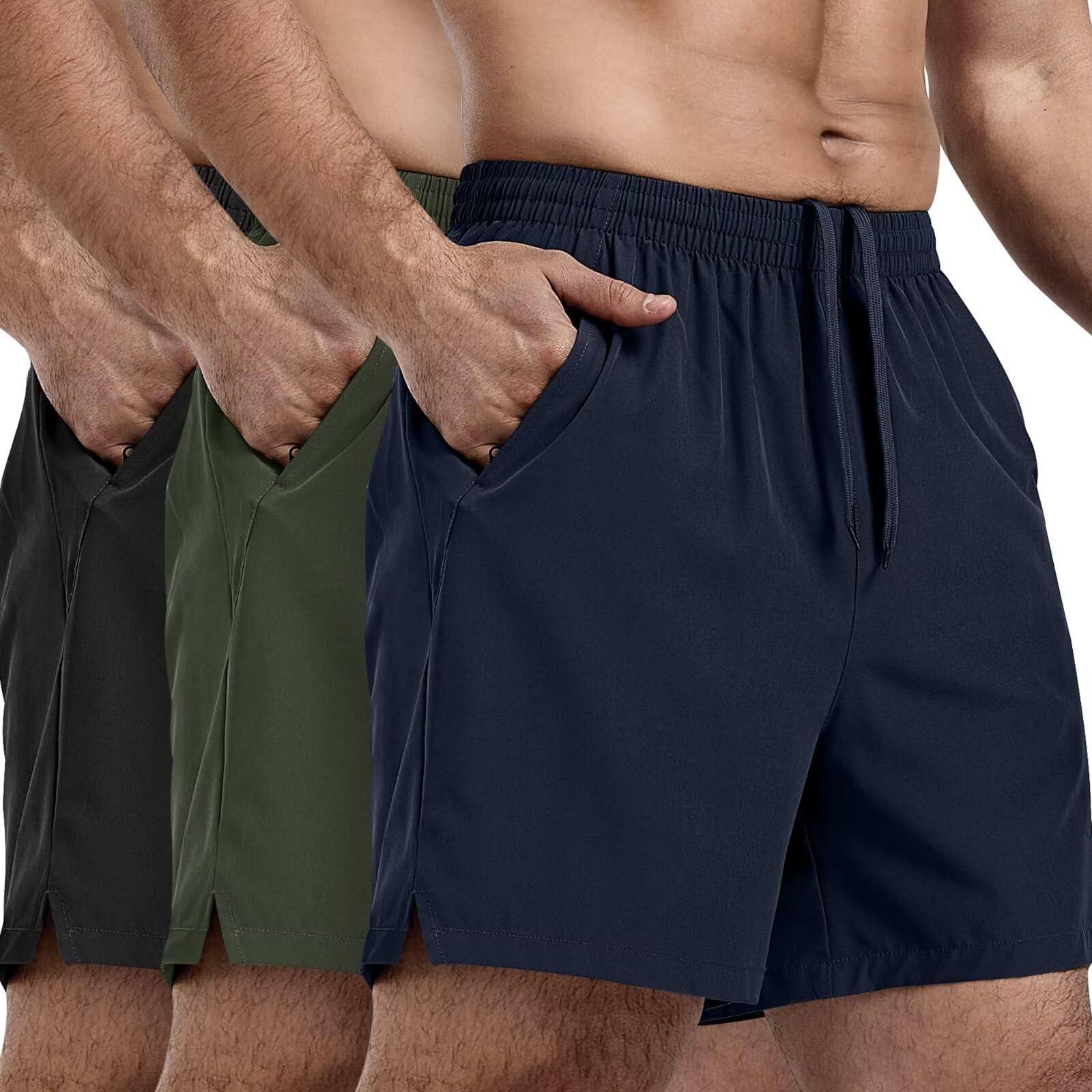 3 Pack Men's 5 Inch Athletic Running Shorts - Quick Dry Gym Workout Shorts with Zip Pockets for Jogging, Training & Outdoor Activities