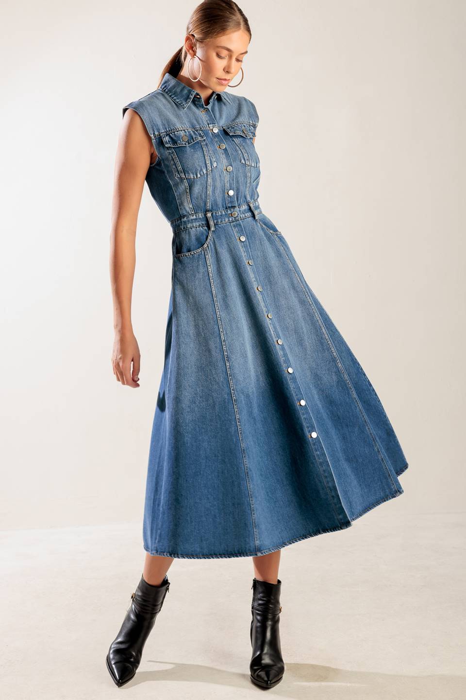 Stylish Denim Midi Dress for Women - Casual Summer Beach Outfit & Boho Chic Fashion | Perfect for Vacations, Dates, and Outdoor Adventures