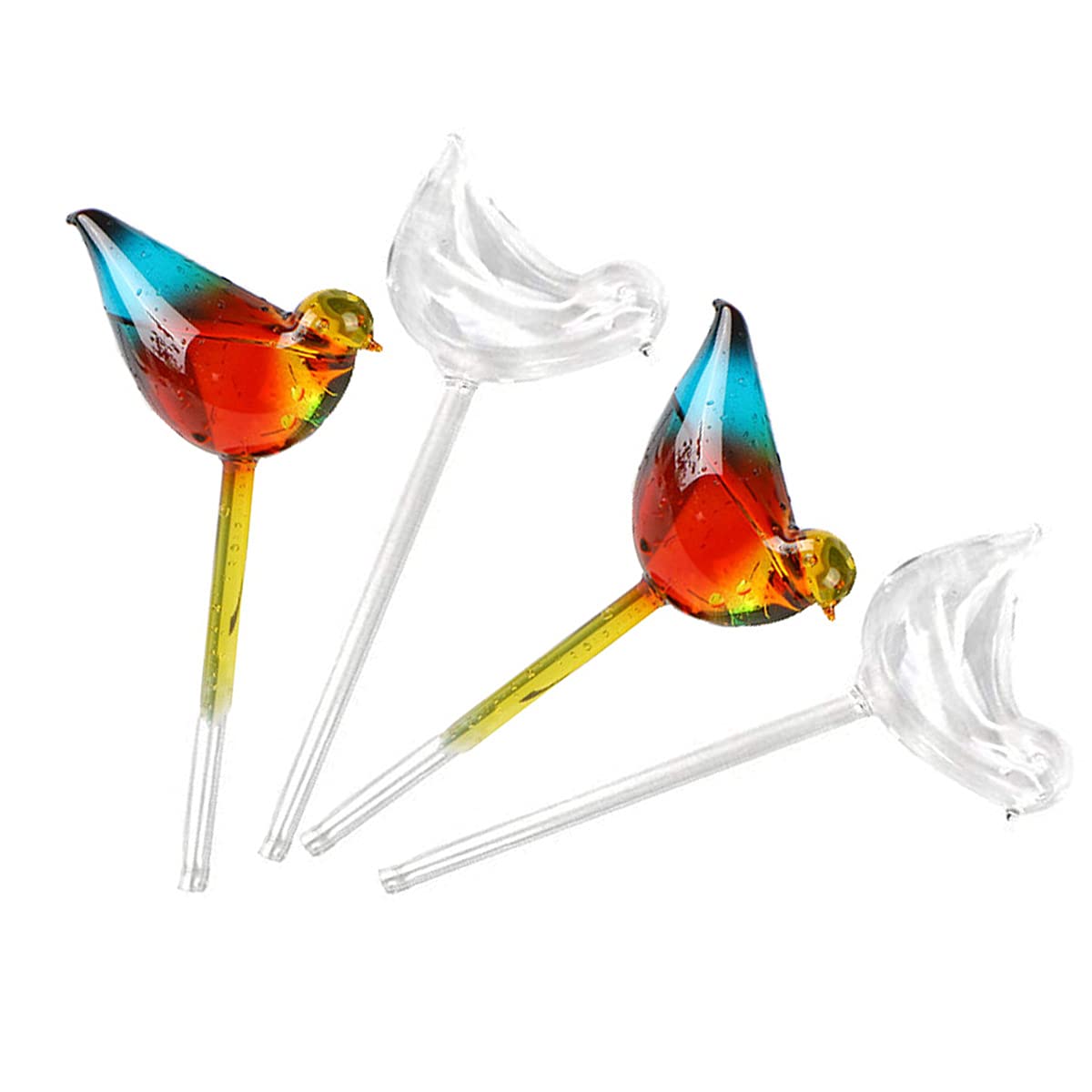 Self-Watering Glass Globes - 4 Pack Automatic Plant Watering Bulbs for Indoor & Outdoor Plants | Clear Glass Bird-Shaped Watering Stakes | Perfect for Vacation Plant Care, Hanging Baskets & Herb Gardens