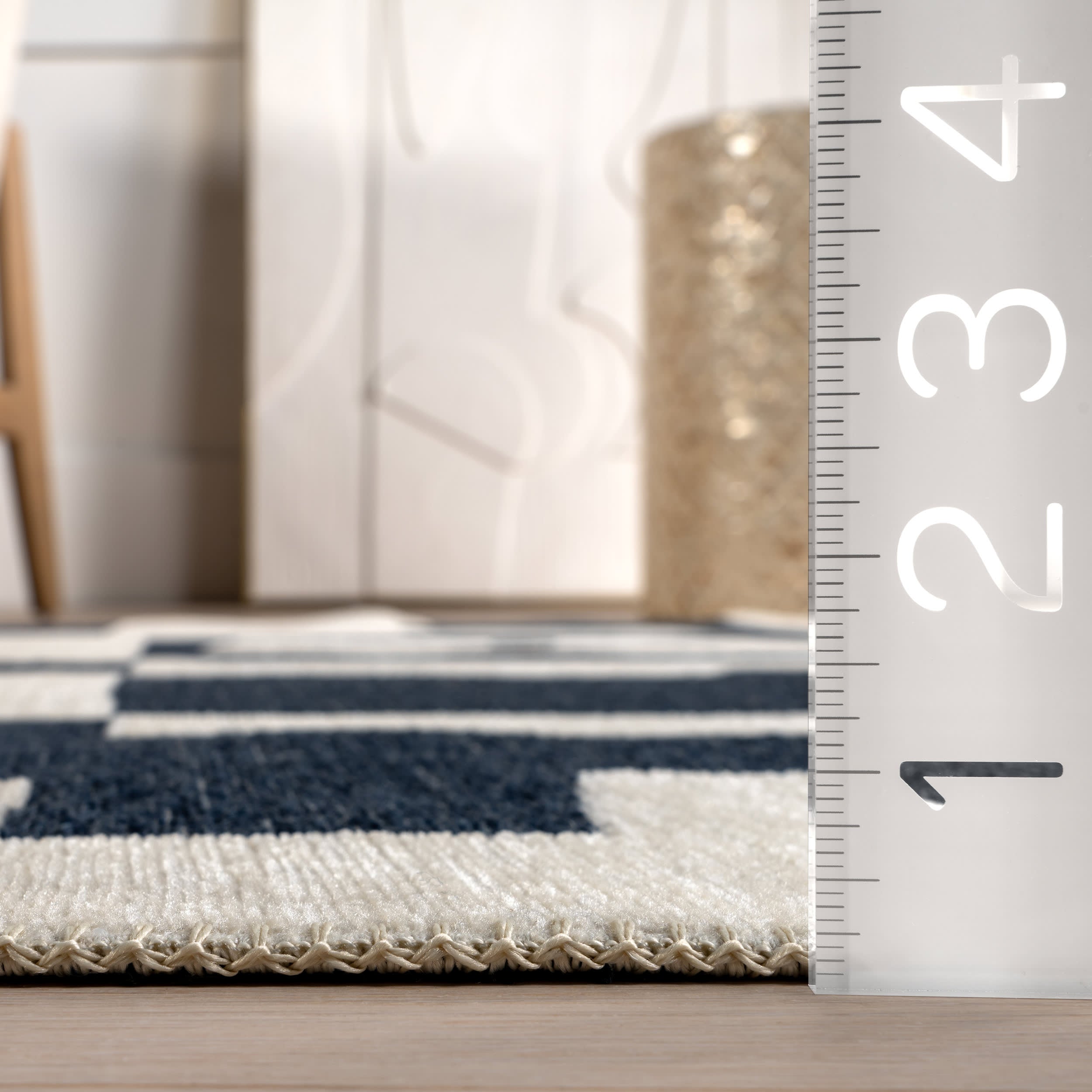 Daniela Geometric Reversible Washable Rug - Navy Blue Non-Slip Area Rug for Living Room, Bedroom, or Office - Soft & Durable Home Decor