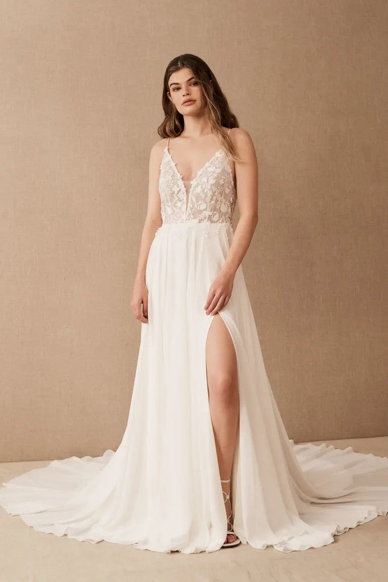 Jenny Yoo Kelsey Gown - Elegant A-Line Wedding Dress with Lace Details | Perfect for Bridal, Formal Events & Special Occasions