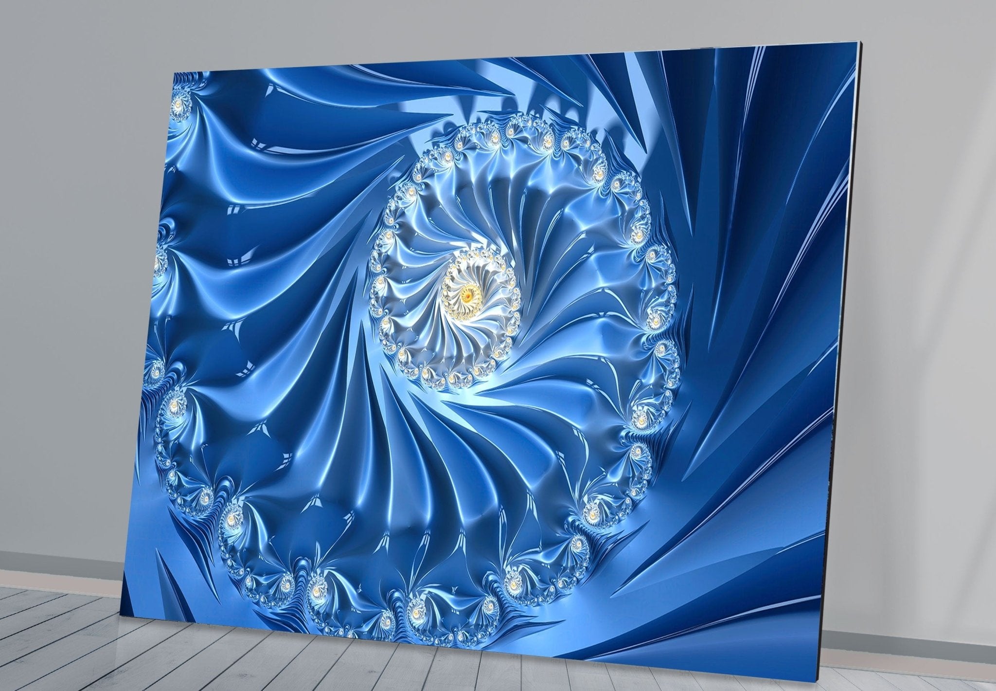Abstract Blue Fractal Glass Wall Art - Handmade Modern Home Decor for Living Room, Bedroom & Office - Unique Swirl Design for Contemporary Interior Design