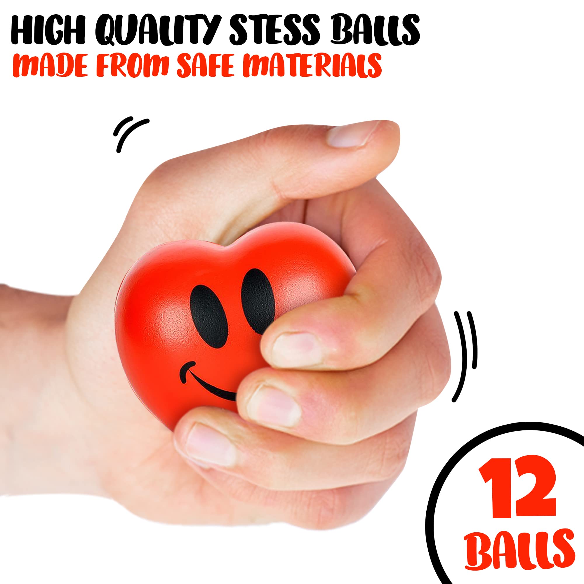 ArtCreativity 12-Pack Heart Stress Balls - 2.75 Inch Red Foam Squishy Toys with Smile Face for Stress Relief & Fun | Perfect for Valentine's Day Gifts, Easter Basket Stuffers, Party Favors, Classroom Rewards & Office Decor (Kids & Adults)